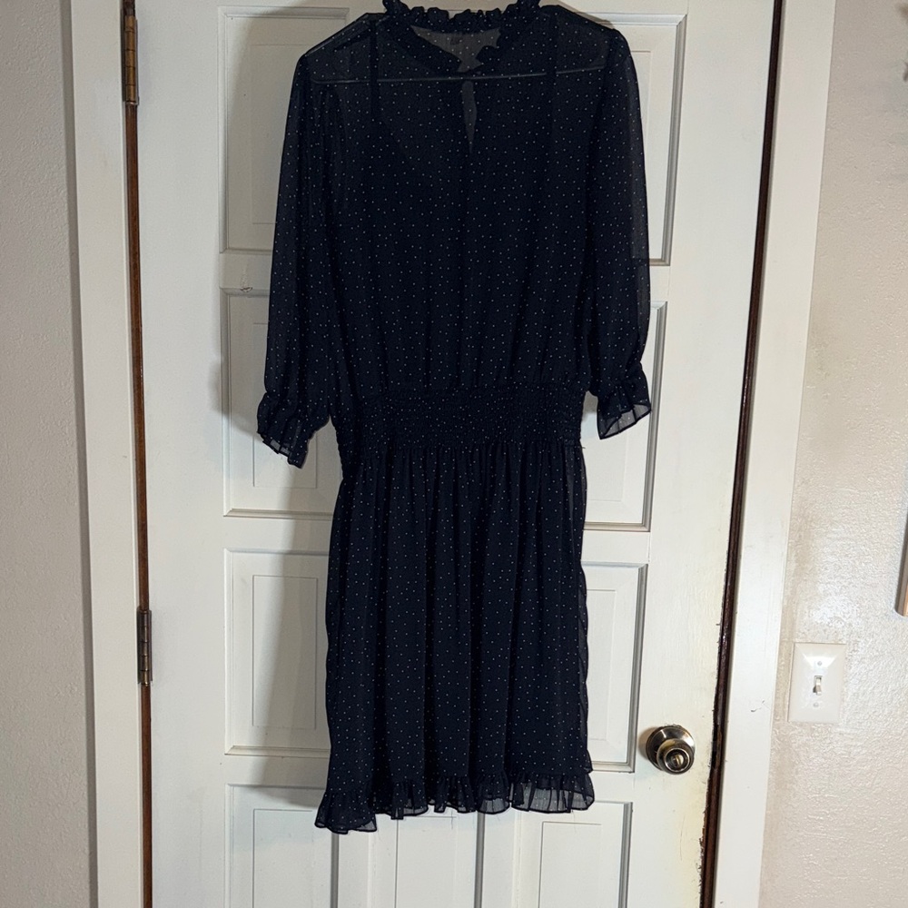 Gibson Latimer Navy Sheer Polka Dot Dress - Picture 3 of 4